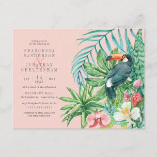 Invitation Carte Postale Rose et Feuille Tropical Mariage moderne