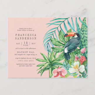 Invitation Carte Postale Rose et Feuille tropicaux Fête des mariées moderne