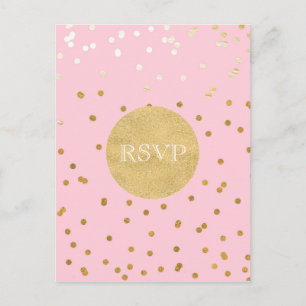 Invitation Carte Postale Rose et or pailleté confettis points chic moderne