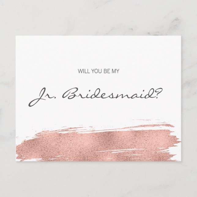 Invitation Carte Postale Rose Gold Brushstroke Be My Jr Junior Bridesmaid (Devant)