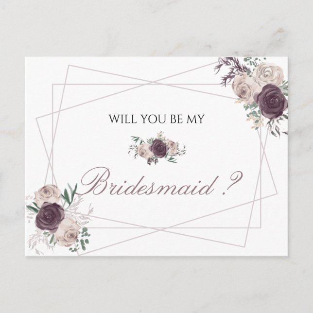 Invitation Carte Postale Rose Gold Elegant Floral être ma Bridesmaid (Devant)