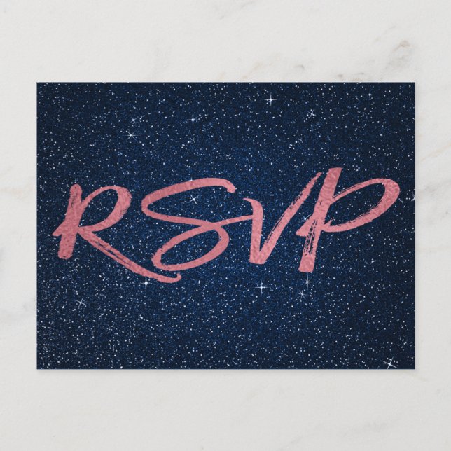 Invitation Carte Postale Rose Gold Foil et bleu marine RSVP Mariage (Devant)