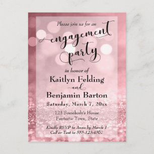 Invitation Carte Postale Rose Gold Parties scintillant Bokeh
