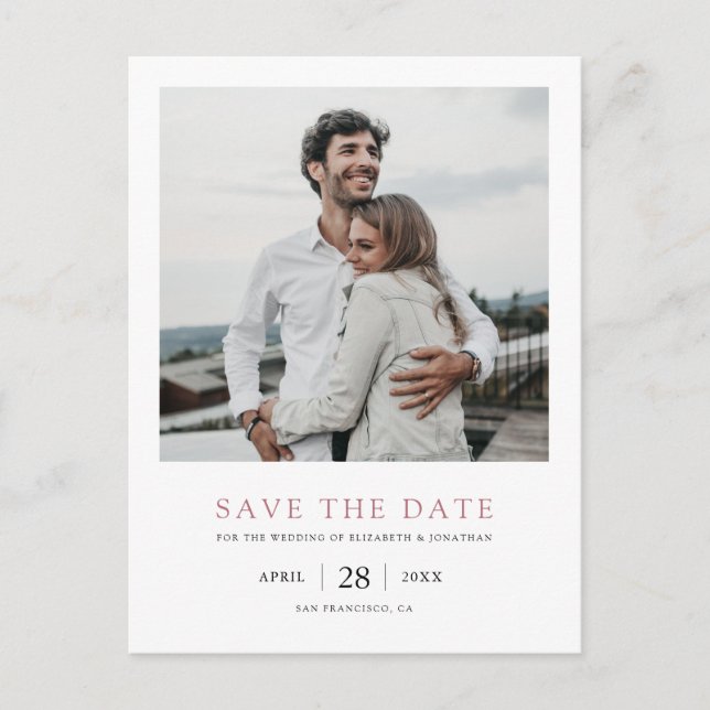 Invitation Carte Postale Rose Gold Photo Enregistrer la date Mariage (Devant)