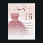 Invitation Carte Postale Rose Gold Sweet 16 Drips Parties scintillant moder<br><div class="desc">Doté d'une jolie robe rose vif et d'une parties scintillant d'or faux rose avec des scripts modernes et une typographie populaire,  cette invitation à l'anniversaire est parfaite pour une princesse célébrant son 16ème anniversaire. Ajoutez facilement les détails de votre fête en cliquant sur le bouton "Personnaliser" ci-dessus.</div>