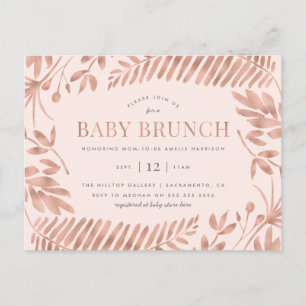 Invitation Carte Postale Rose Gold Tropical Greenery Baby Brunch