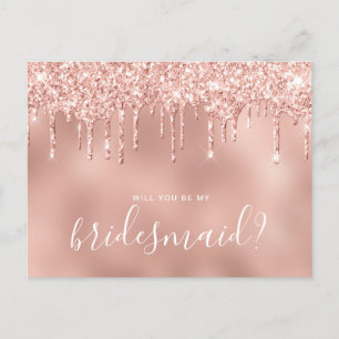 Invitation Carte Postale Rose gouttes de parties scintillant d'or serez-vou
