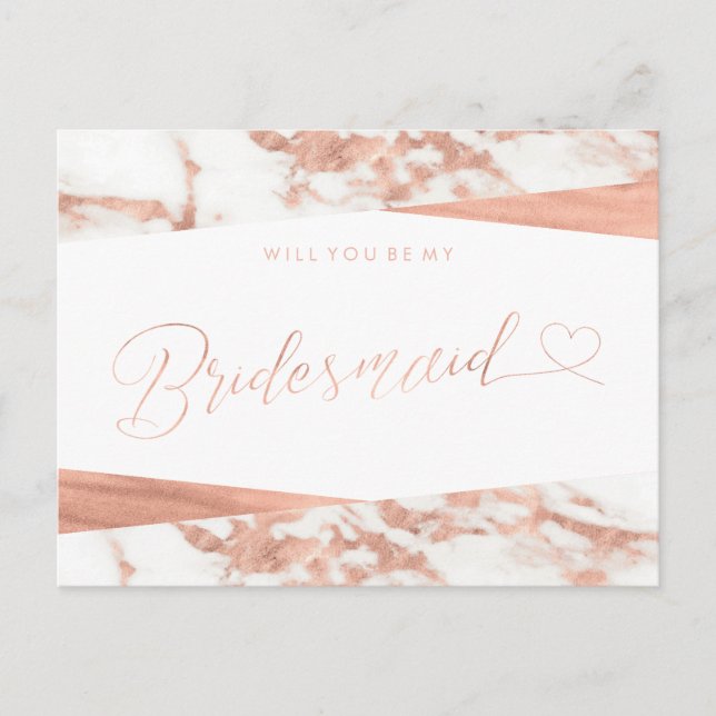 Invitation Carte Postale Rose Marbre blanc or Bridesmaid Proposition (Devant)