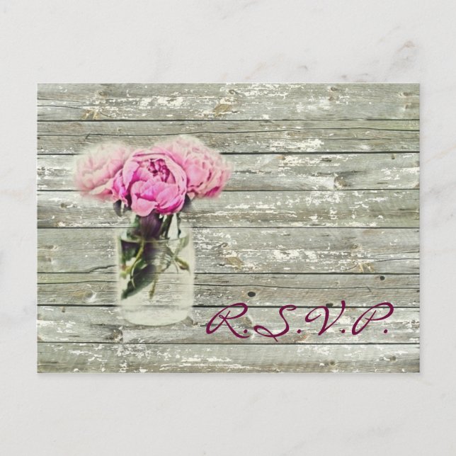Invitation Carte Postale rose paysanne rustique mariage pot mason rsvp (Devant)