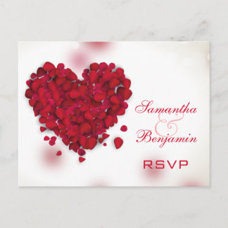 Invitation Carte Postale Rose rouge pétales amour mariage coeur RSVP