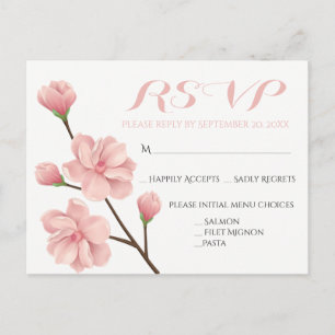 INVITATION CARTE POSTALE ROSE RSVP FLORAL CHERRY BLOSSOMS MARIAGE FLEURS