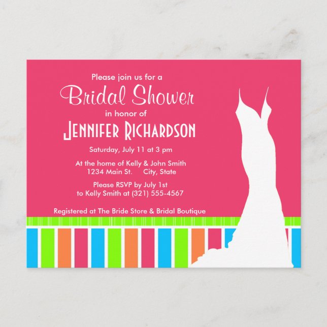 Invitation Carte Postale Rose tendance ; Retro Neon Rainbow (Devant)