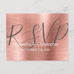 Invitation Carte Postale Rose vif moderne - Réponse RSVP or Rose