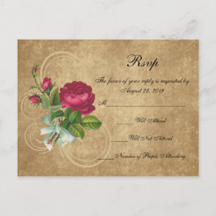 Invitation Carte Postale Rose Vintage élégant, Magenta/Brown