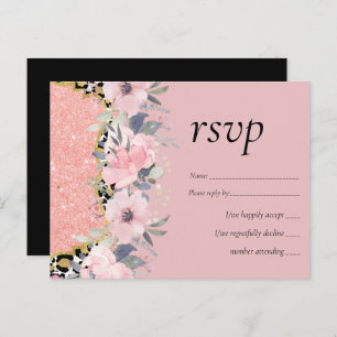 Invitation Carte Postale Rosegold MARIAGE Girly rose Parties scintillant fl