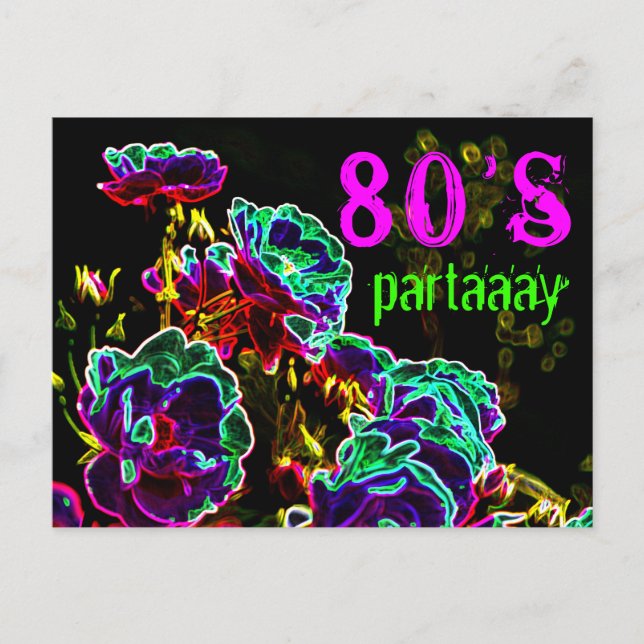 Invitation Carte Postale roses psychédéliques du parti des années 80 Neon B (Devant)