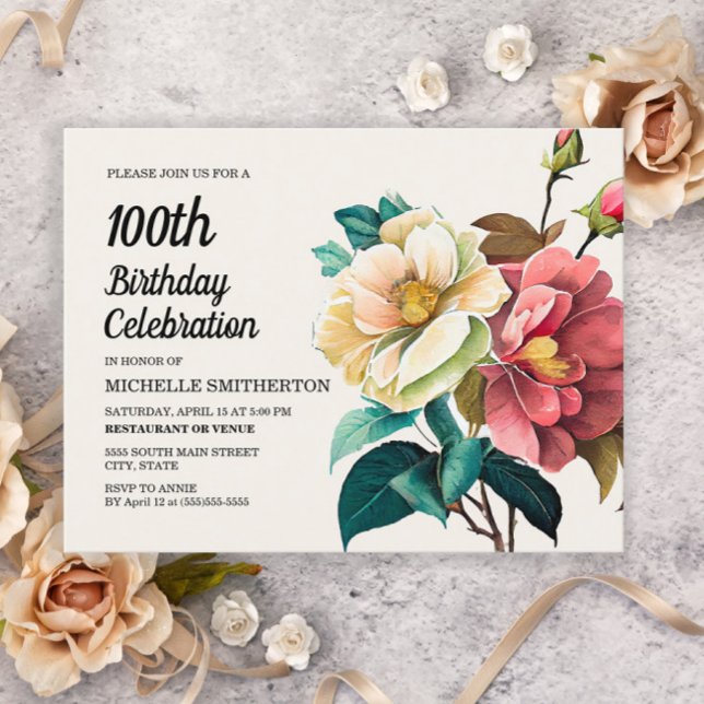 Invitation Carte Postale Roses Rouges Blanches 100e Anniversaire (Créateur téléchargé)