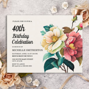 Invitation Carte Postale Roses Rouges Blanches 40e Anniversaire Femme