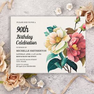 Invitation Carte Postale Roses Rouges Blanches 90e Anniversaire