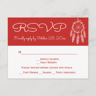 Invitation Carte Postale Rouge Boho RSVP Mariage Attrape-Rêves Amérindien