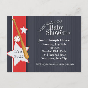 Invitation Carte Postale Rouge de marine d'invitation de baby shower de