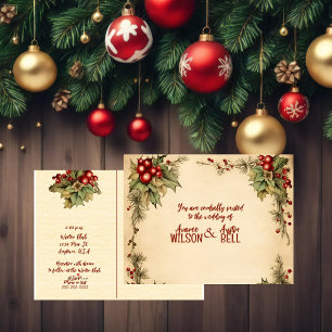 Invitation Carte Postale Rouge et vert Noël Poinsettia Mariage