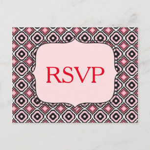Invitation Carte Postale Rouge RSVP Motif rose et noir
