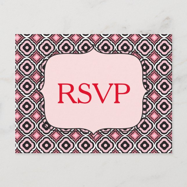 Invitation Carte Postale Rouge RSVP Motif rose et noir (Devant)