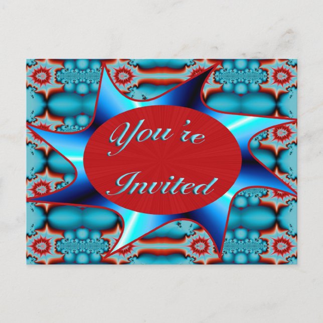 Invitation Carte Postale rouge turquoise vous êtes invité (Devant)