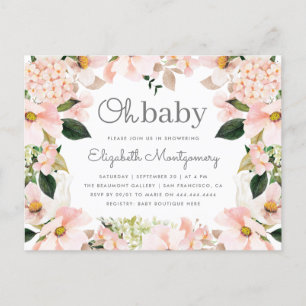 Invitation Carte Postale Rougissent le baby shower floral de guirlande de