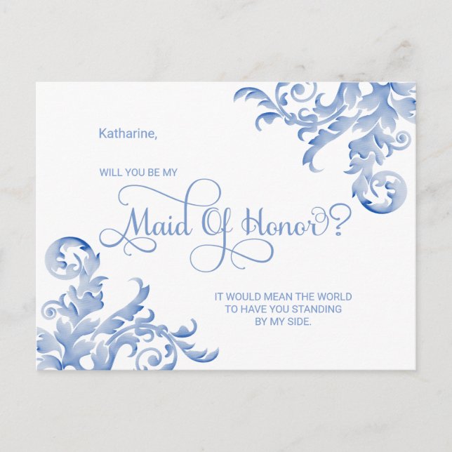 Invitation Carte Postale Royal Blue Flourish Serez-Vous Ma Fille D'Honneur (Devant)