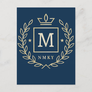 Invitation Carte Postale "Royal NMKY Emblem – Monogram M Crest Design"