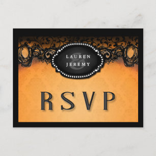 Invitation Carte Postale RSVP assorti élégant orange et noir de Halloween