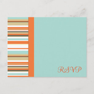 Invitation Carte Postale RSVP blanc orange et bleu rayé