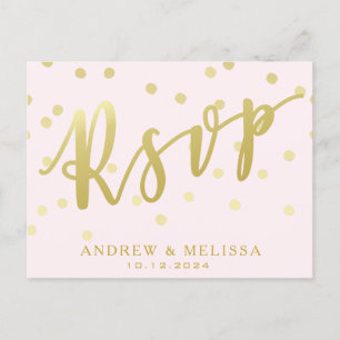 Invitation Carte Postale RSVP Blush Pink & Faux Gold Script