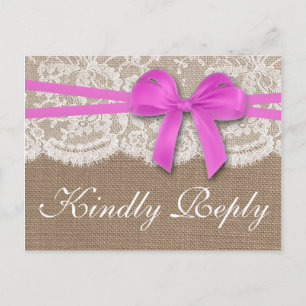 Invitation Carte Postale RSVP, collection de Mariages Rustic Pink Bow