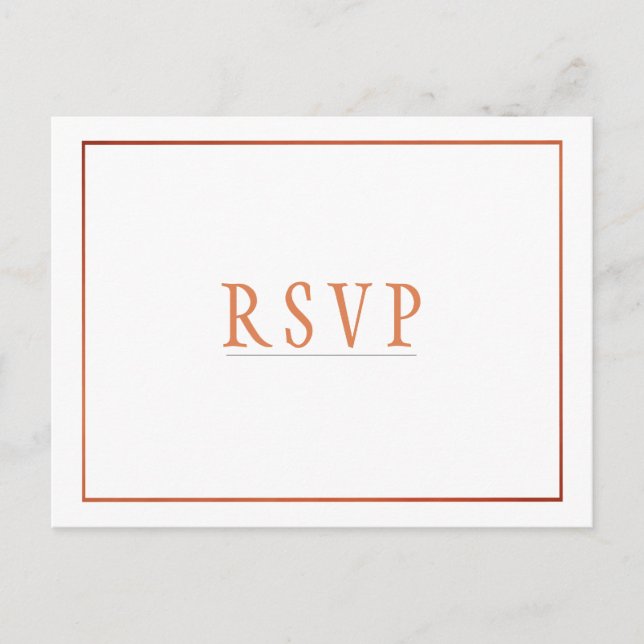 Invitation Carte Postale RSVP Cuivre Orange Simple Mariage (Devant)