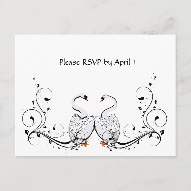 Invitation Carte Postale RSVP cygne blanc (Devant)