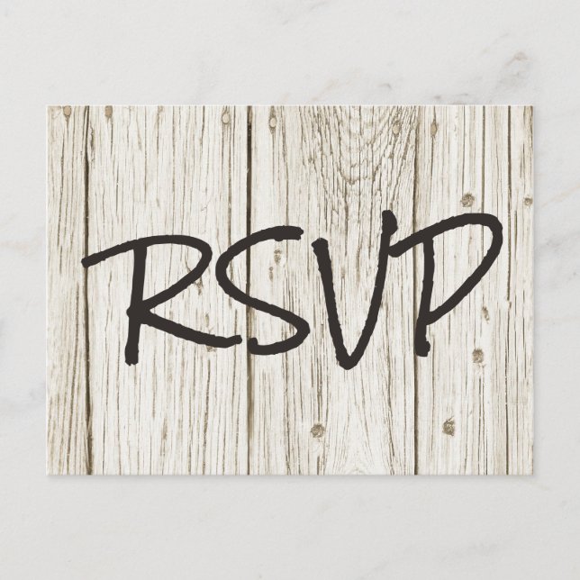 Invitation Carte Postale RSVP de mariage en bois rustique (Devant)