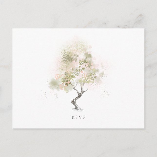 Invitation Carte Postale RSVP de mariage minimal moderne arbre aquarelle ve (Devant)