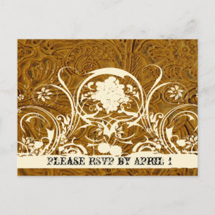 Invitation Carte Postale RSVP en cuir et dentelle