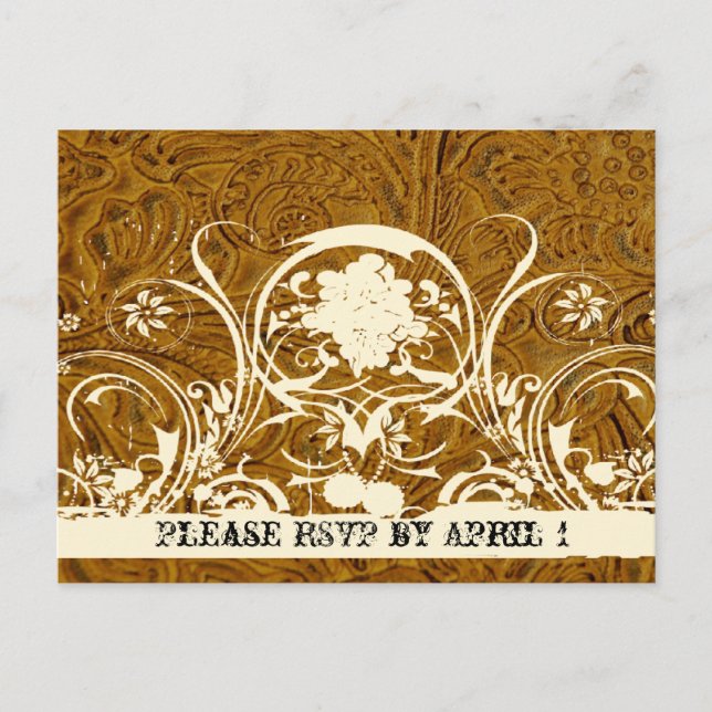 Invitation Carte Postale RSVP en cuir et dentelle (Devant)