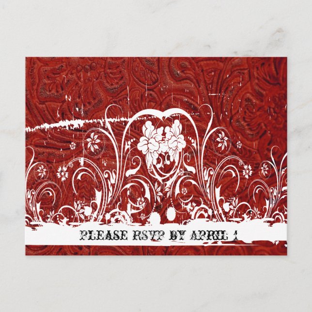 Invitation Carte Postale RSVP en cuir rouge (Devant)