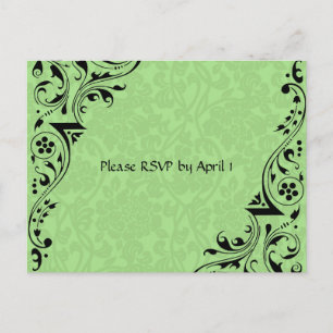 Invitation Carte Postale RSVP en dentelle noire et celadon