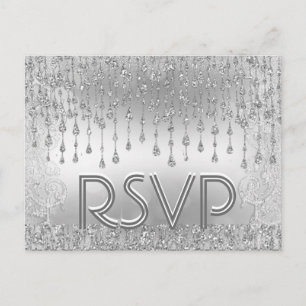 Invitation Carte Postale RSVP Étoiles en chute d'argent