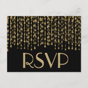 Invitation Carte Postale RSVP Etoiles en chute d'or