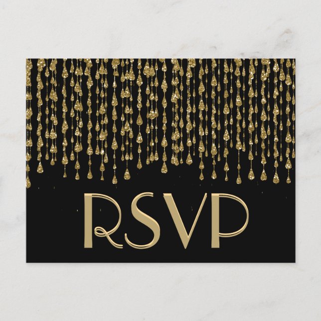 Invitation Carte Postale RSVP | Etoiles en chute d'or (Devant)
