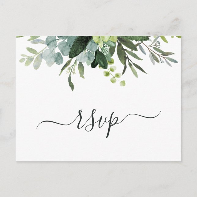 Invitation Carte Postale RSVP Feuillage Vert Eucalyptus (Devant)