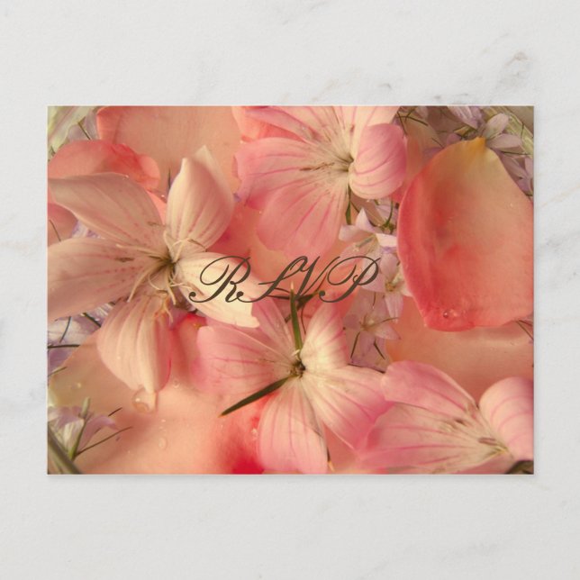 Invitation Carte Postale RSVP, Fleurs roses romantiques (Devant)