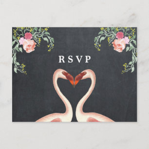 Invitation Carte Postale rsvp floral de noce de flamant tropical